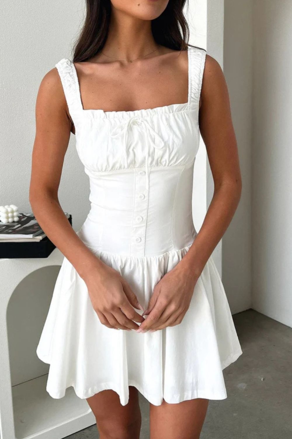 Decorative Button Square Neck Cami Dress - Loulou Boutique