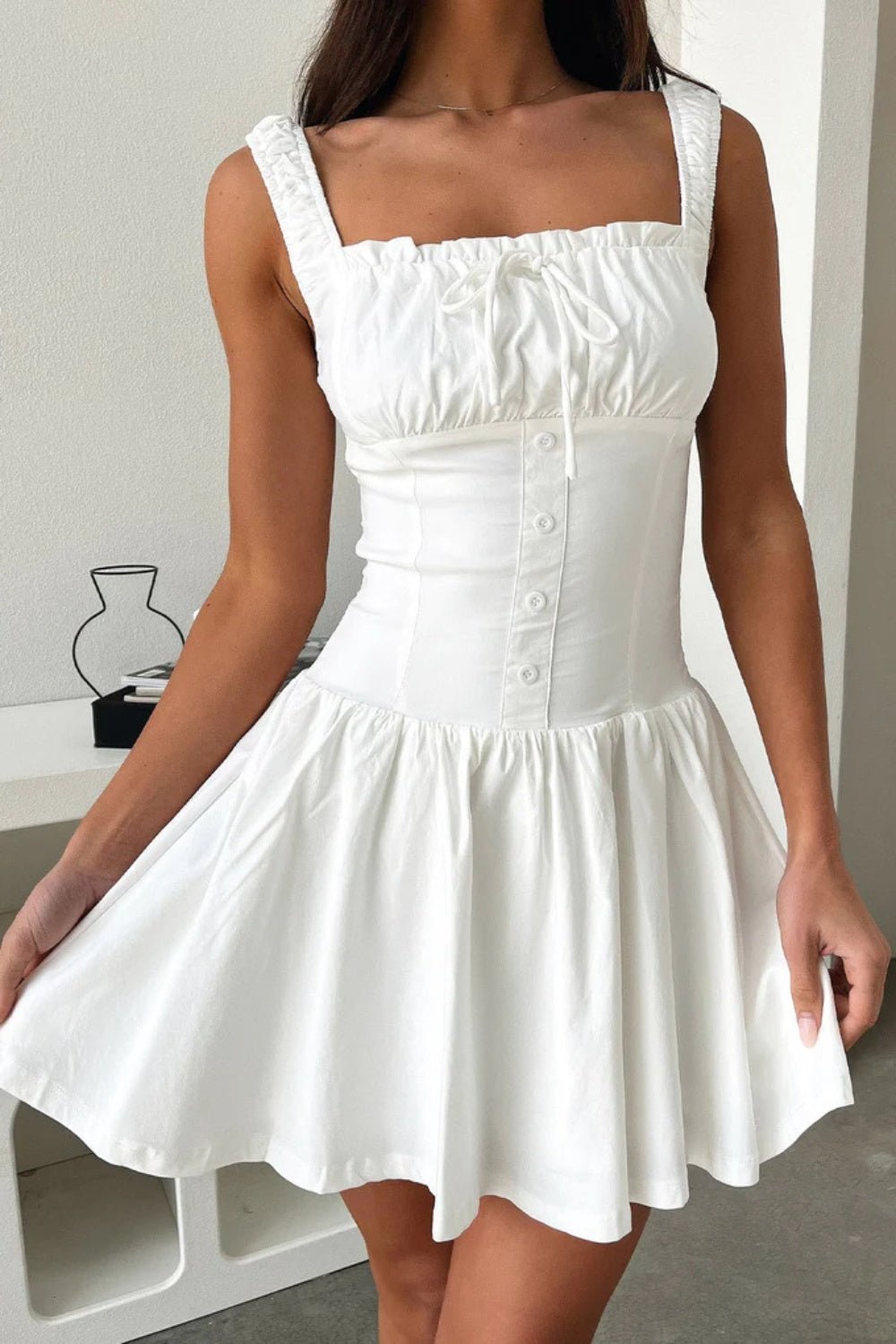 Decorative Button Square Neck Cami Dress - Loulou Boutique