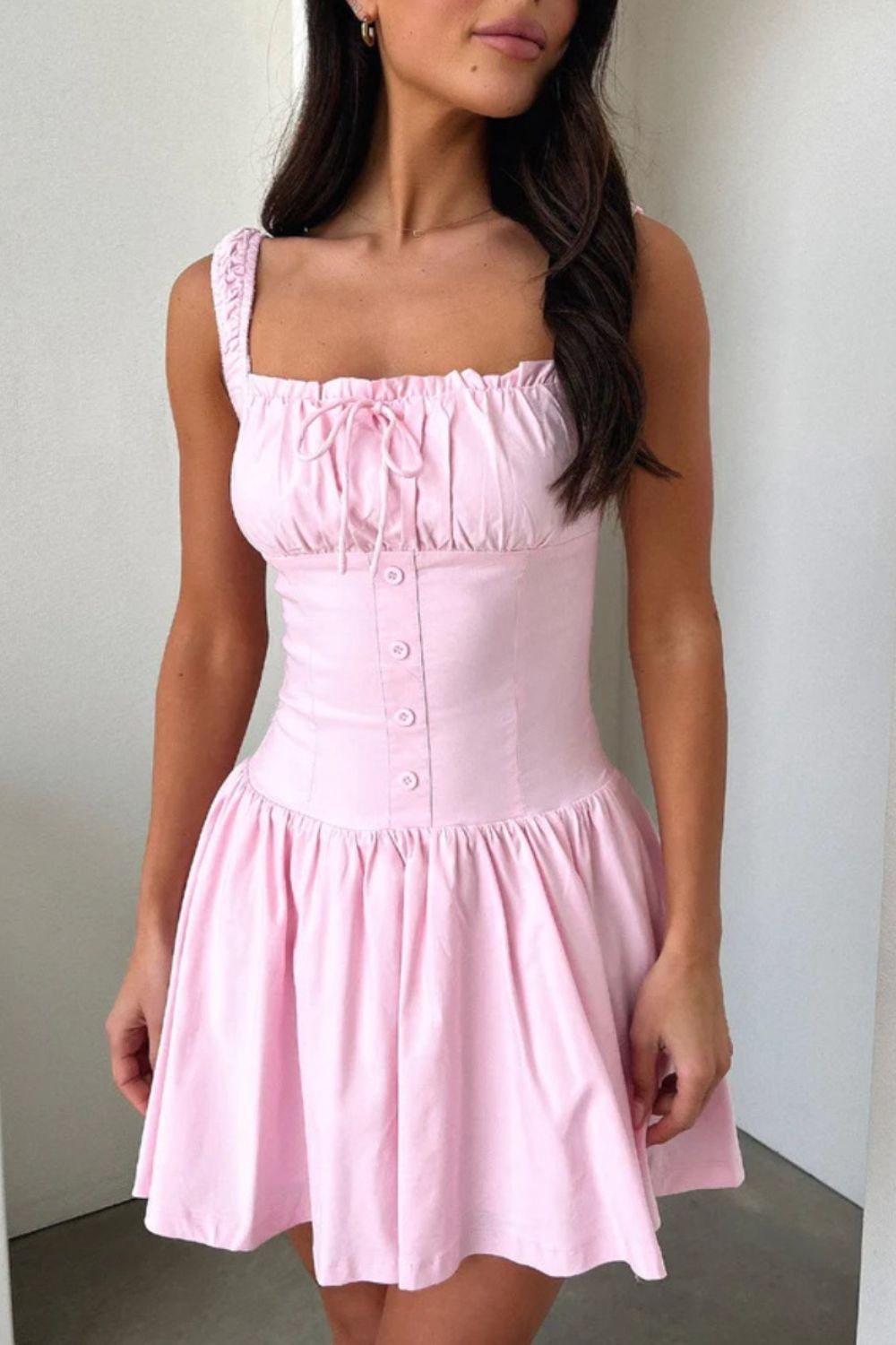 Decorative Button Square Neck Cami Dress - Loulou Boutique