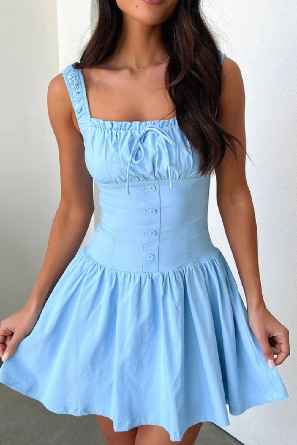 Decorative Button Square Neck Cami Dress - Loulou Boutique