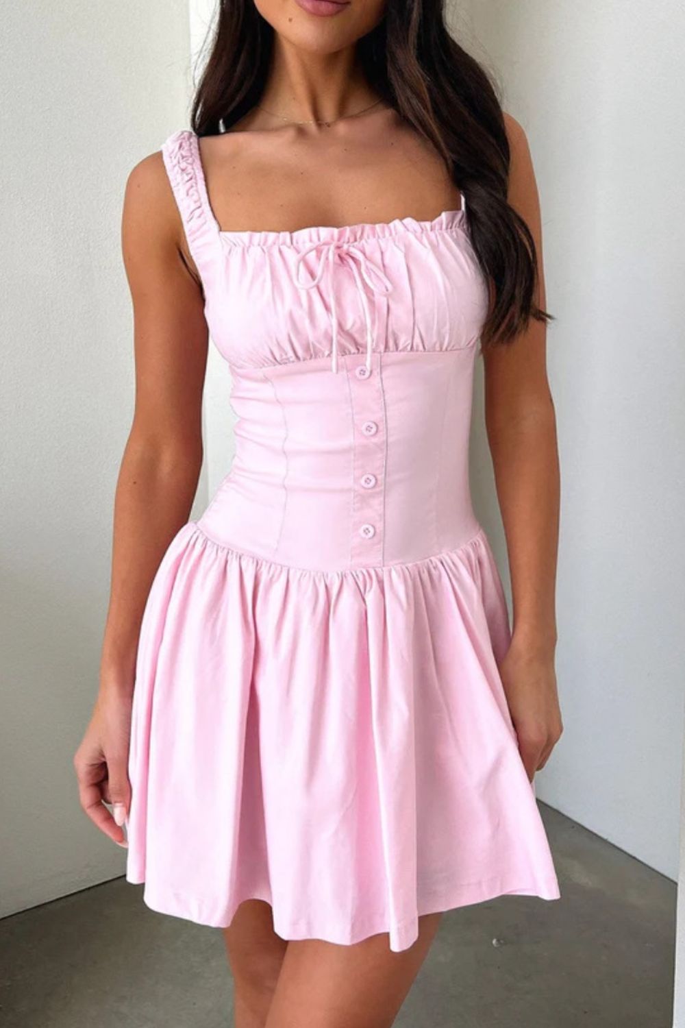 Decorative Button Square Neck Cami Dress - Loulou Boutique