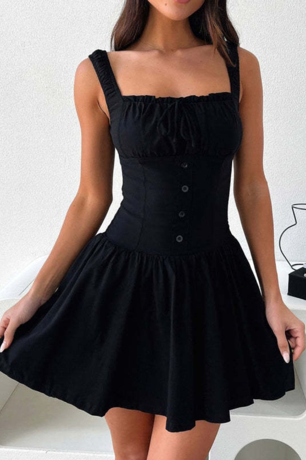 Decorative Button Square Neck Cami Dress - Loulou Boutique