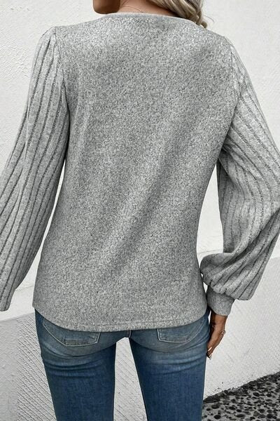 Decorative Button V - Neck Lantern Sleeve Blouse - Loulou Boutique
