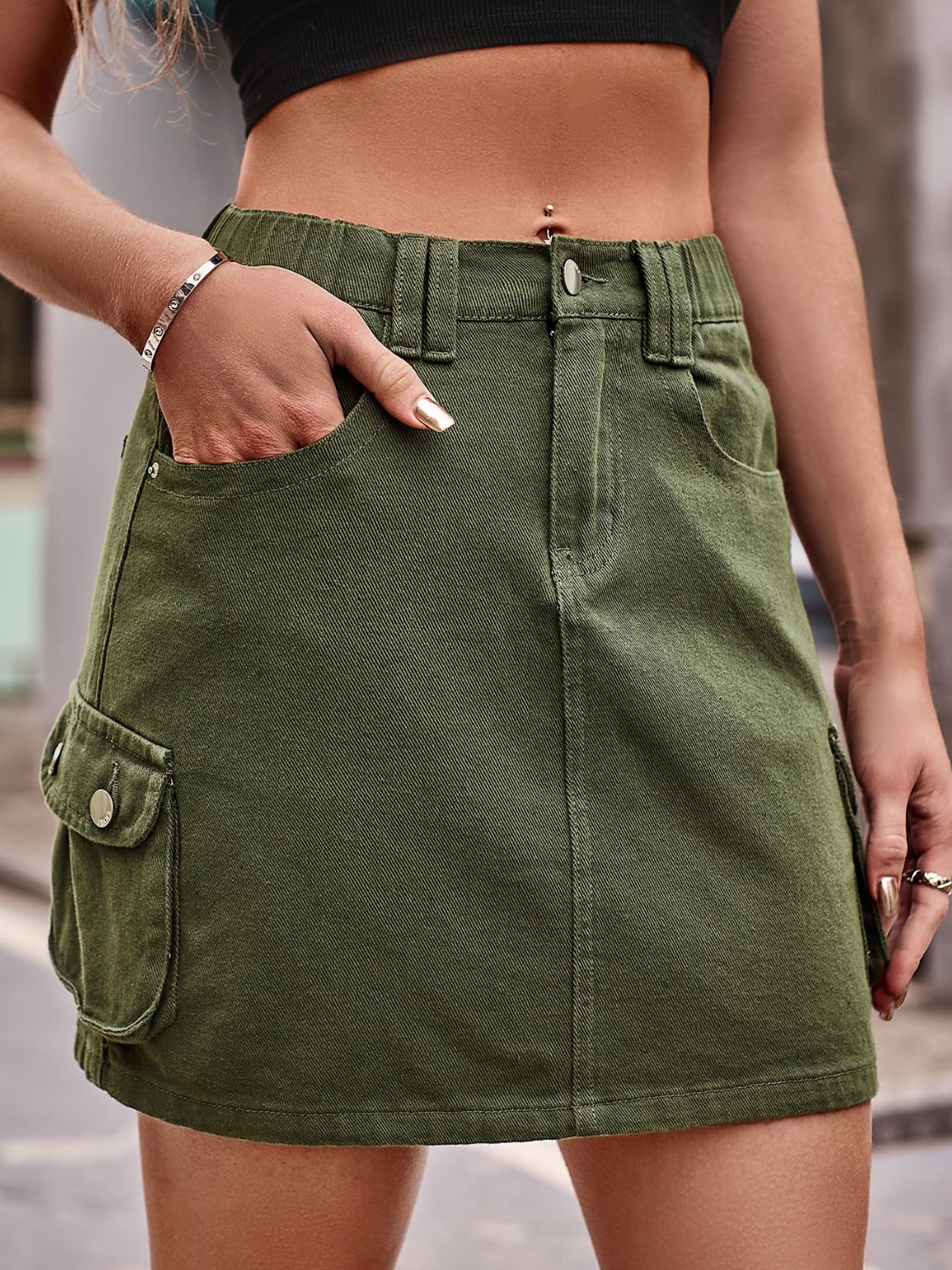 Denim Mini Skirt with Pockets - Loulou Boutique
