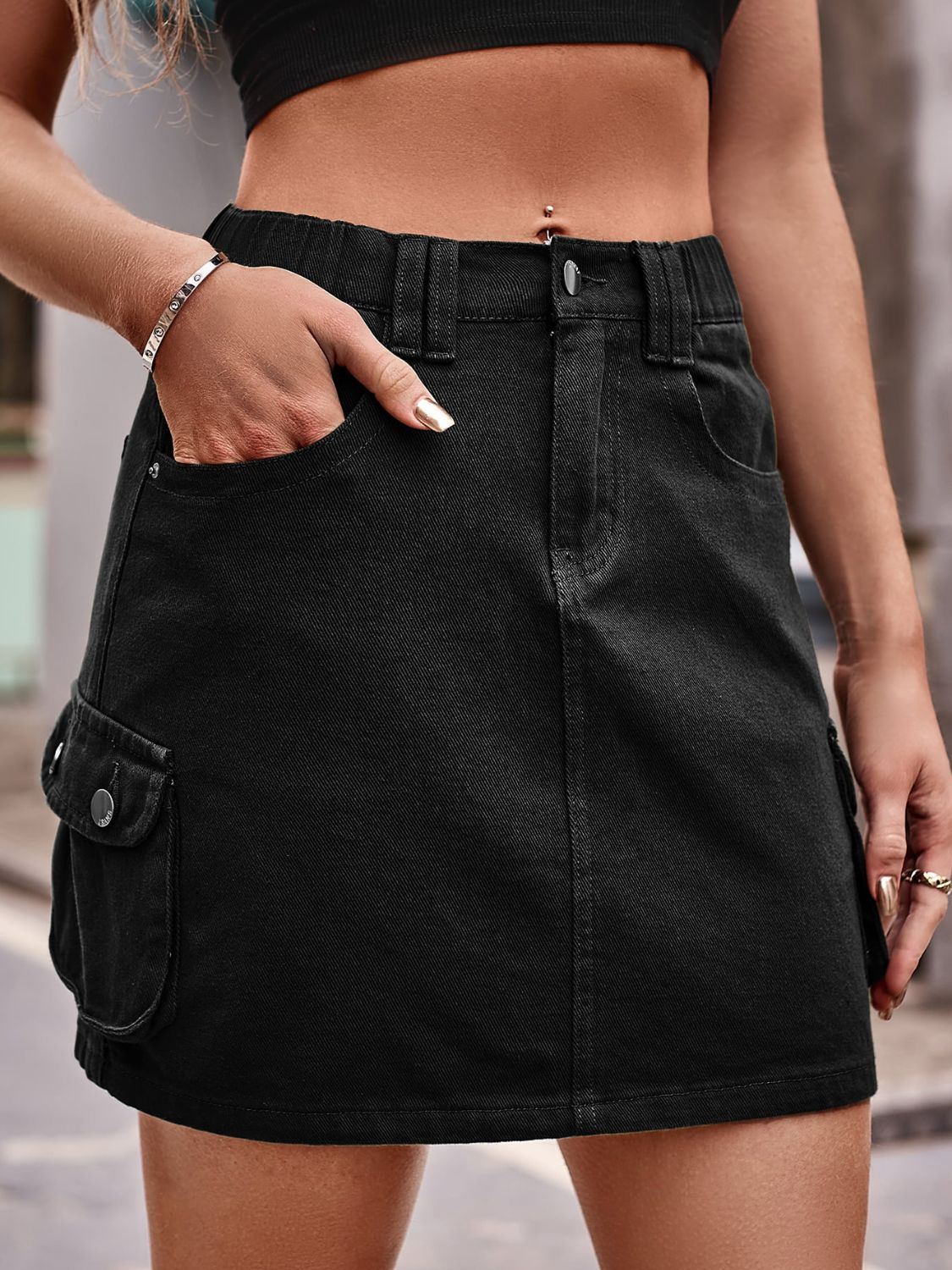 Denim Mini Skirt with Pockets - Loulou Boutique