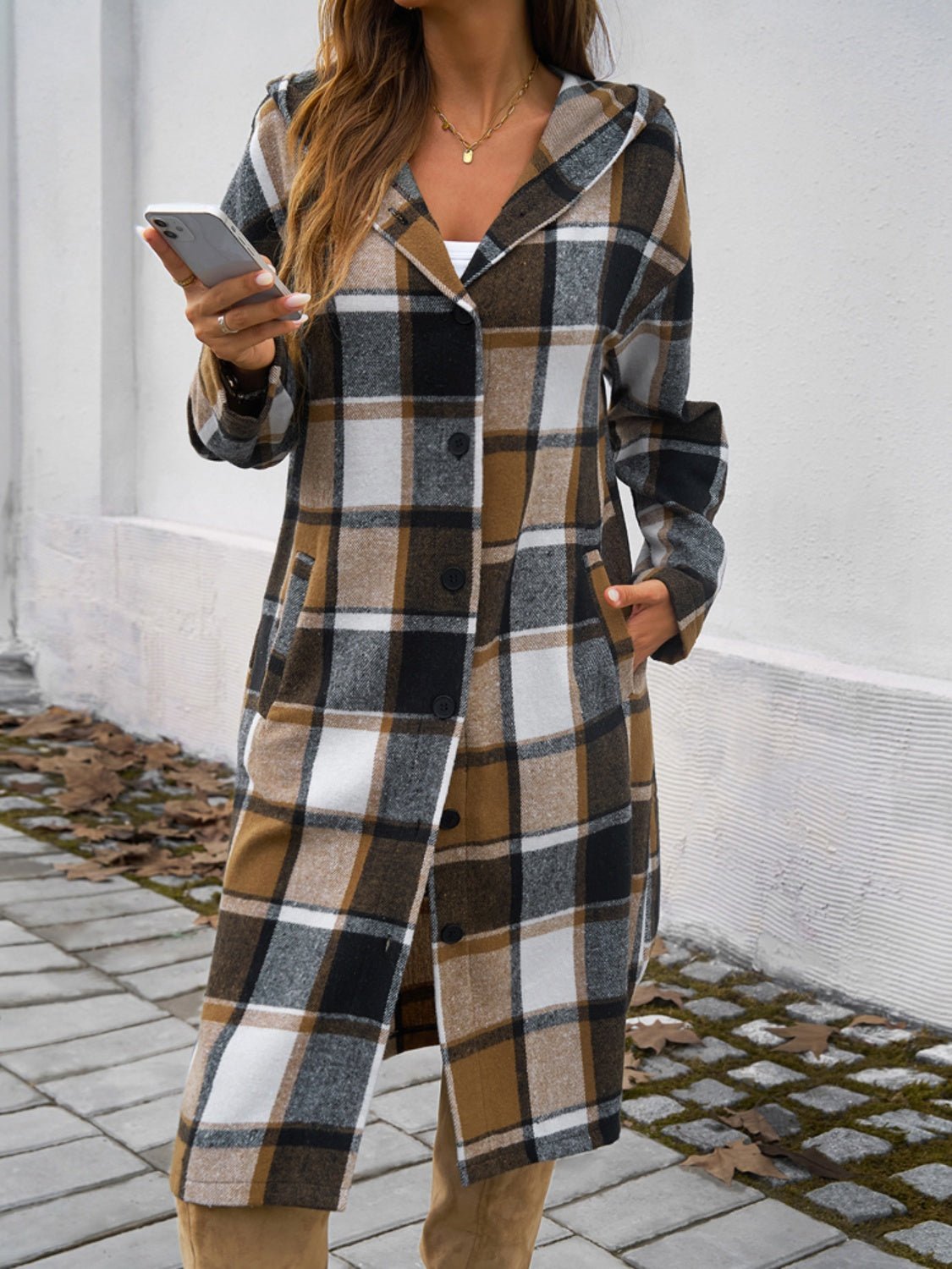 Devine Plaid Long Sleeve Hooded Coat - Loulou Boutique