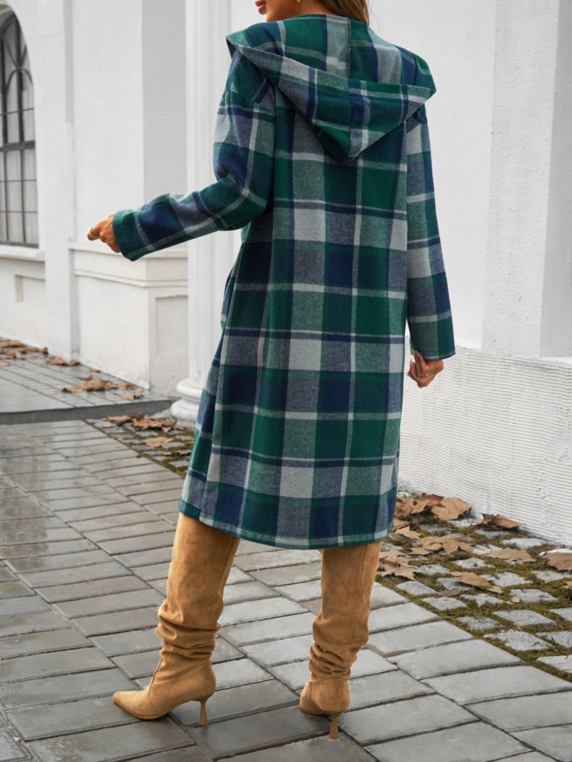 Devine Plaid Long Sleeve Hooded Coat - Loulou Boutique