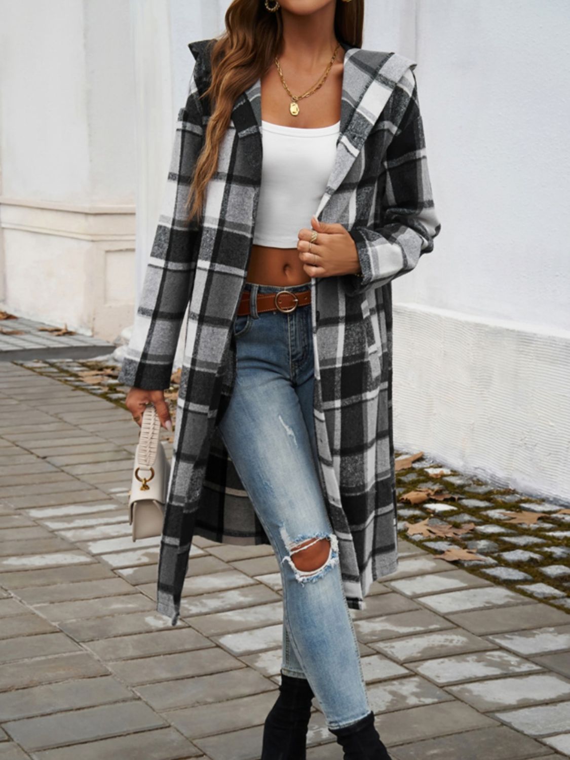 Devine Plaid Long Sleeve Hooded Coat - Loulou Boutique