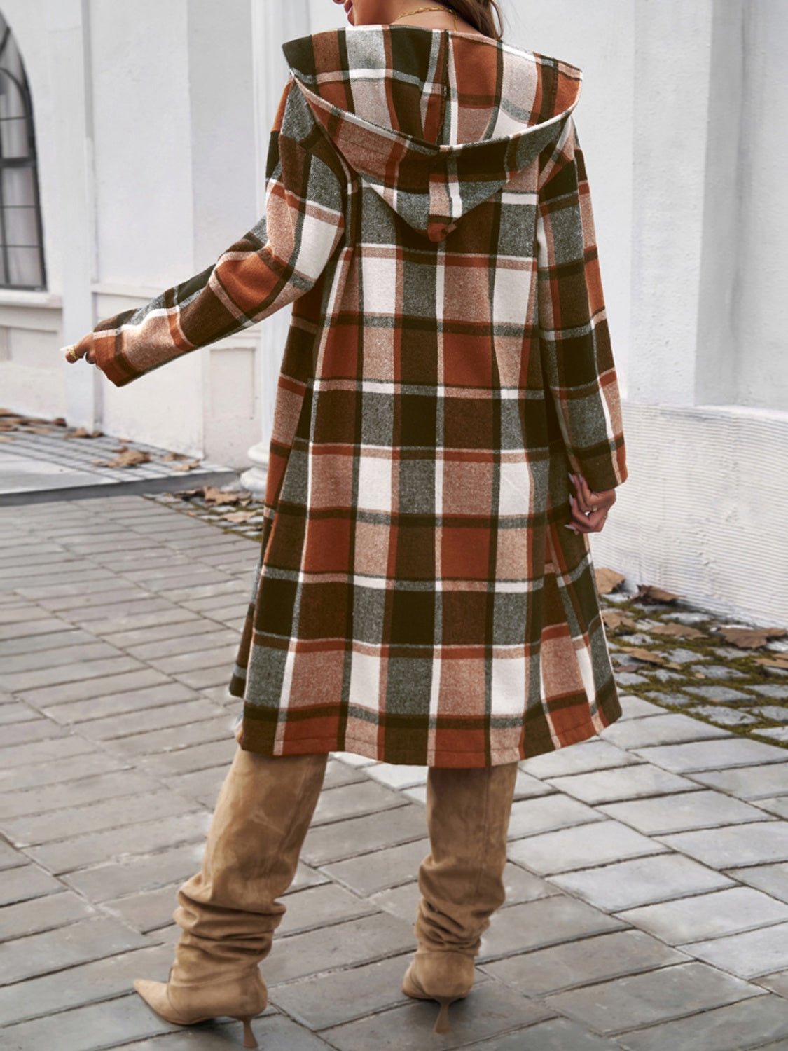 Devine Plaid Long Sleeve Hooded Coat - Loulou Boutique