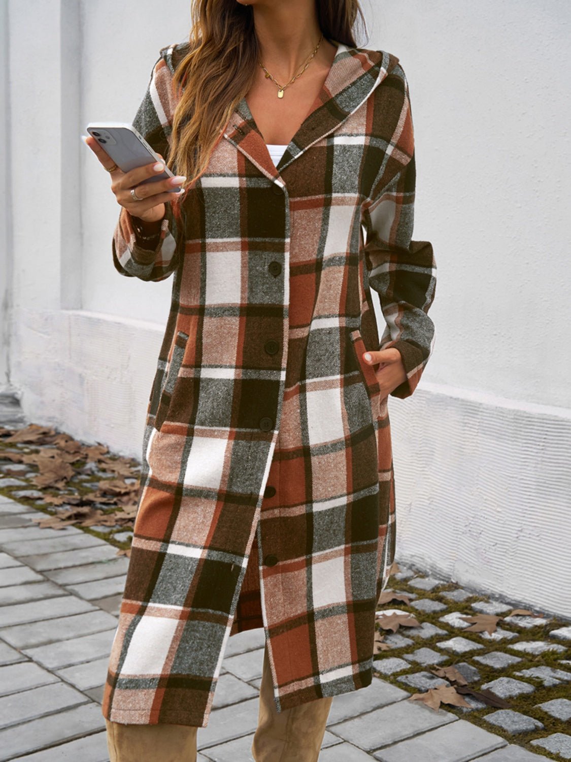 Devine Plaid Long Sleeve Hooded Coat - Loulou Boutique