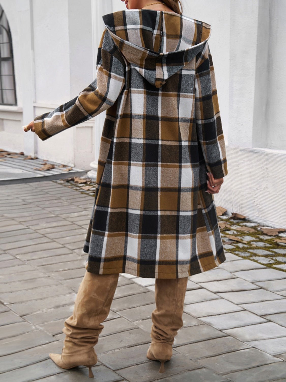 Devine Plaid Long Sleeve Hooded Coat - Loulou Boutique