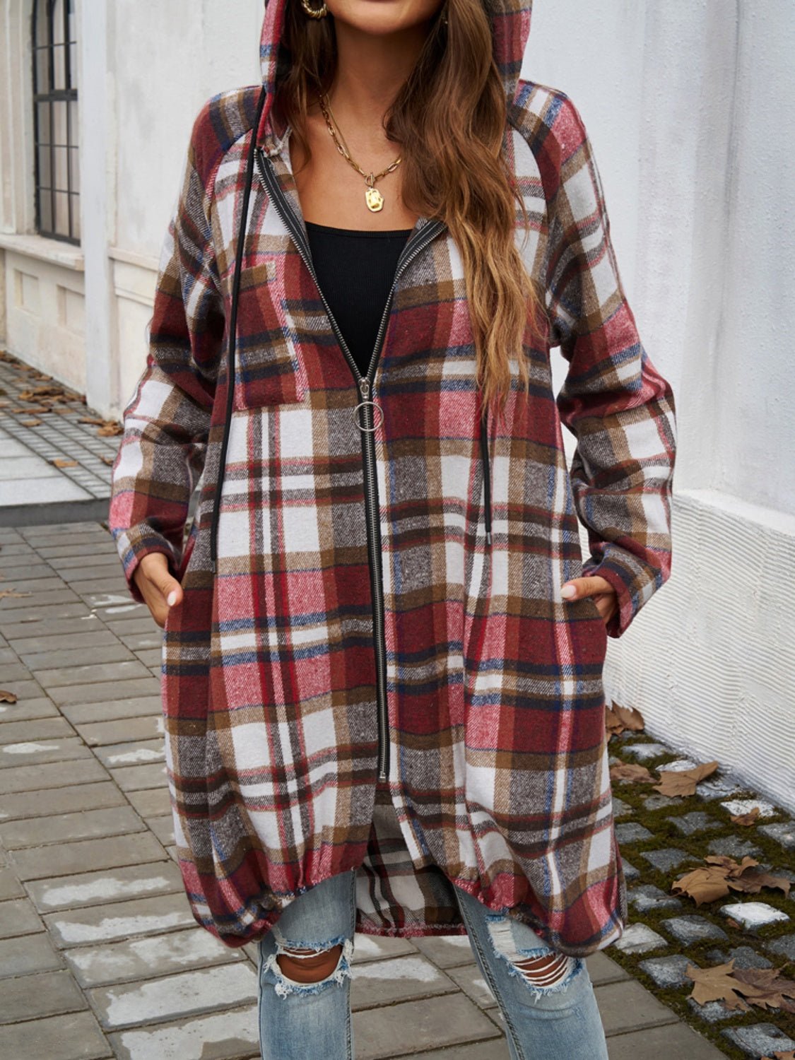 Devine Plaid Zip Up Hooded Coat - Loulou Boutique