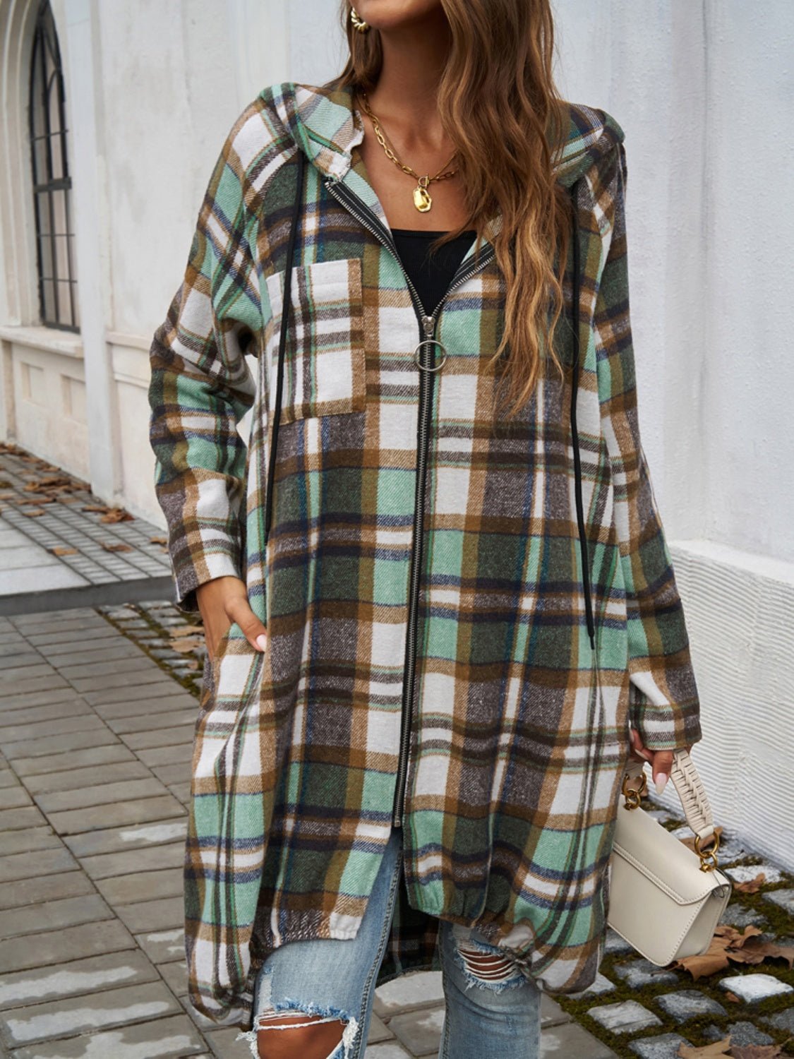 Devine Plaid Zip Up Hooded Coat - Loulou Boutique