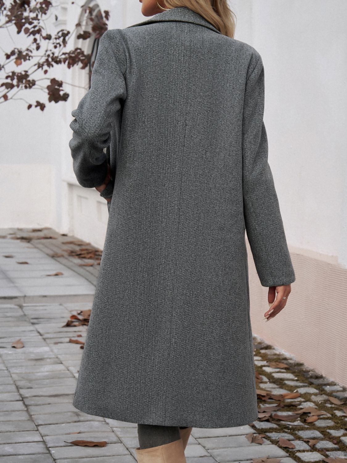 Devine Pocketed Collared Neck Long Sleeve Coat - Loulou Boutique