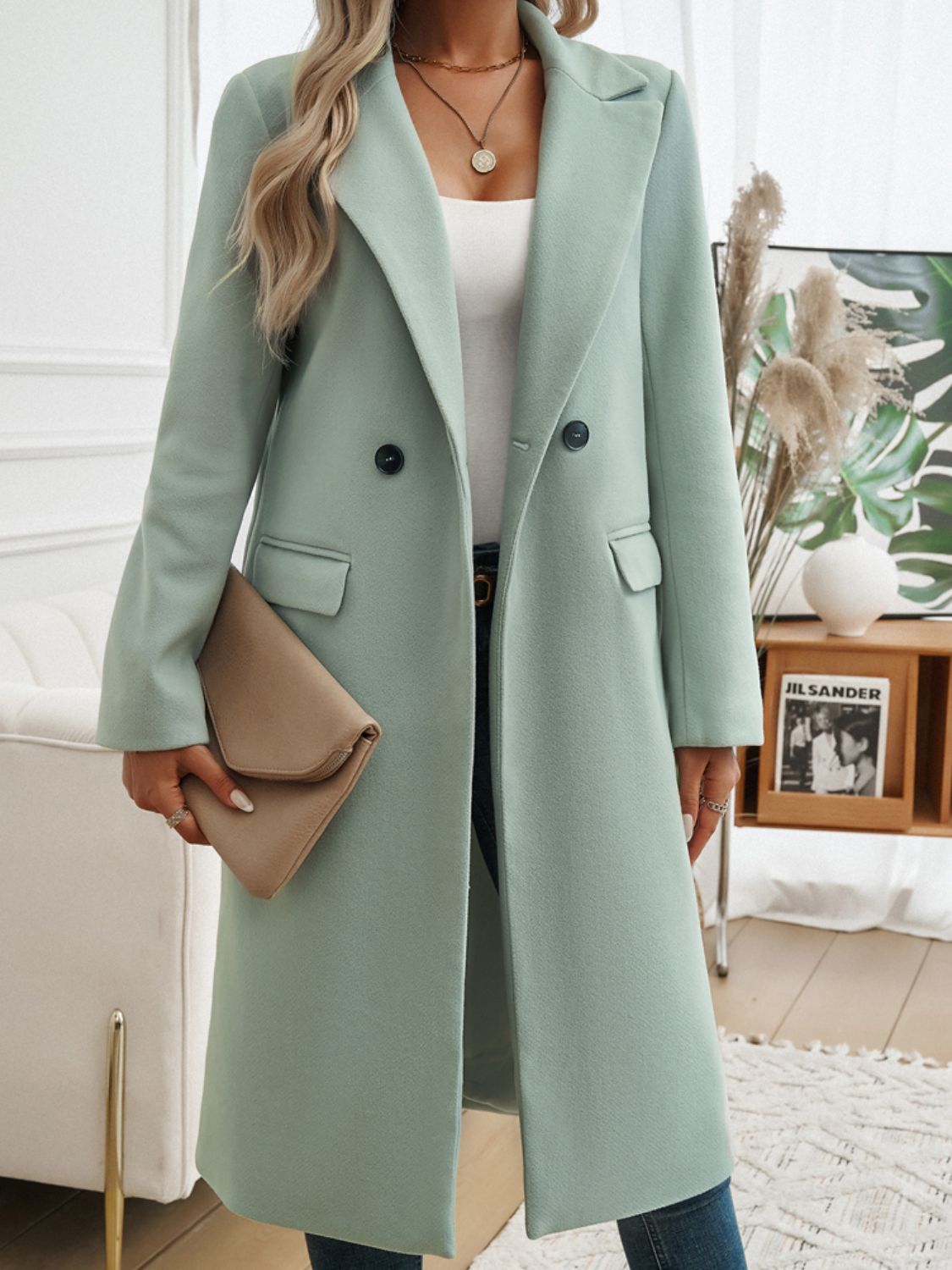 Devine Pocketed Collared Neck Long Sleeve Coat - Loulou Boutique