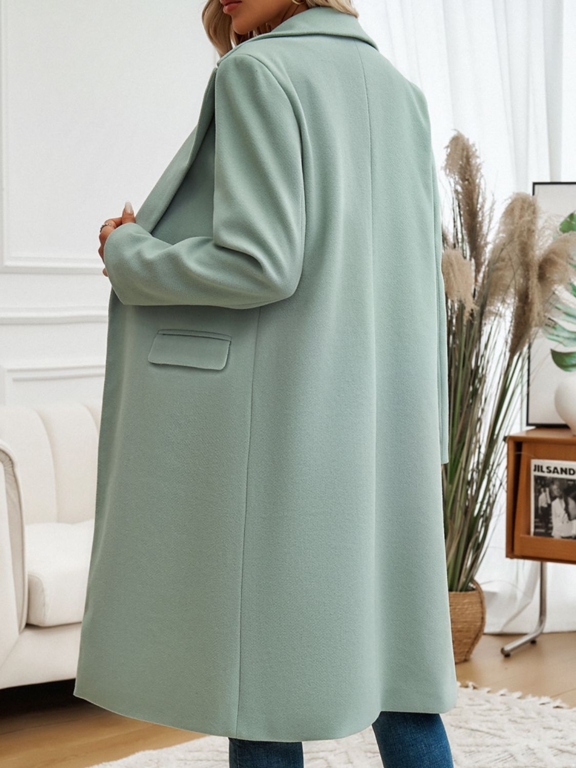 Devine Pocketed Collared Neck Long Sleeve Coat - Loulou Boutique