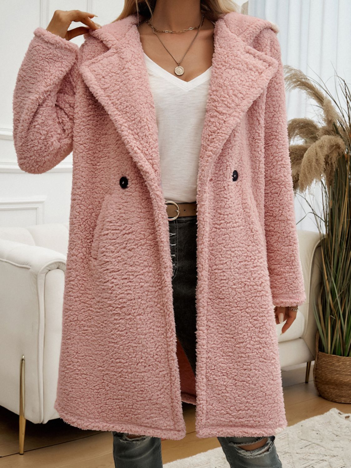 Devine Pocketed Long Sleeve Hooded Teddy Coat - Loulou Boutique