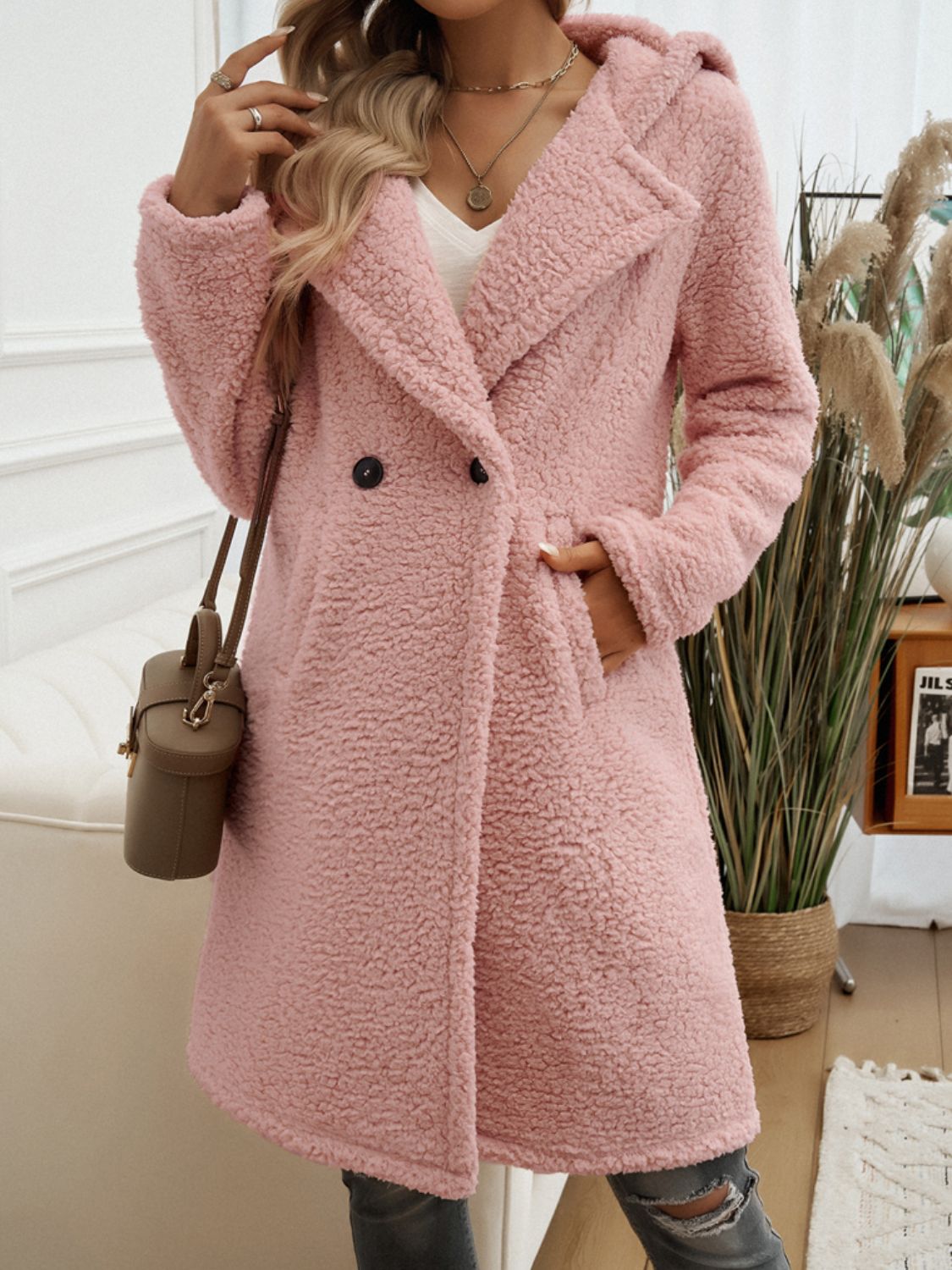 Devine Pocketed Long Sleeve Hooded Teddy Coat - Loulou Boutique