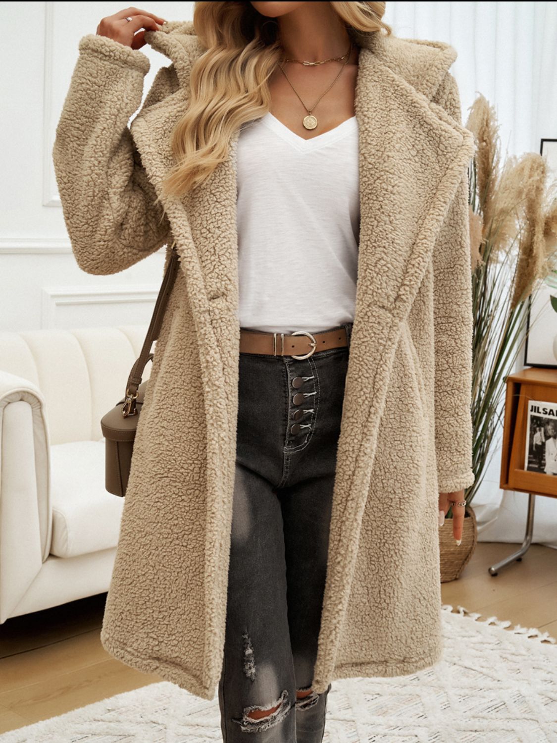 Devine Pocketed Long Sleeve Hooded Teddy Coat - Loulou Boutique