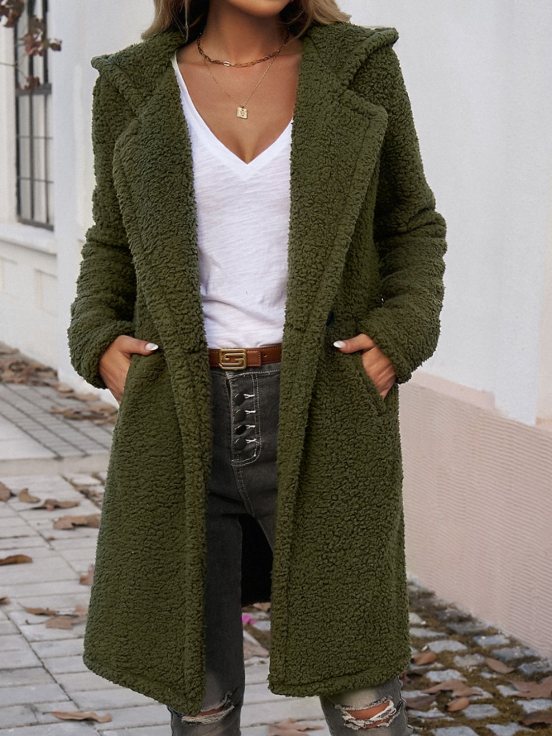Devine Pocketed Long Sleeve Hooded Teddy Coat - Loulou Boutique