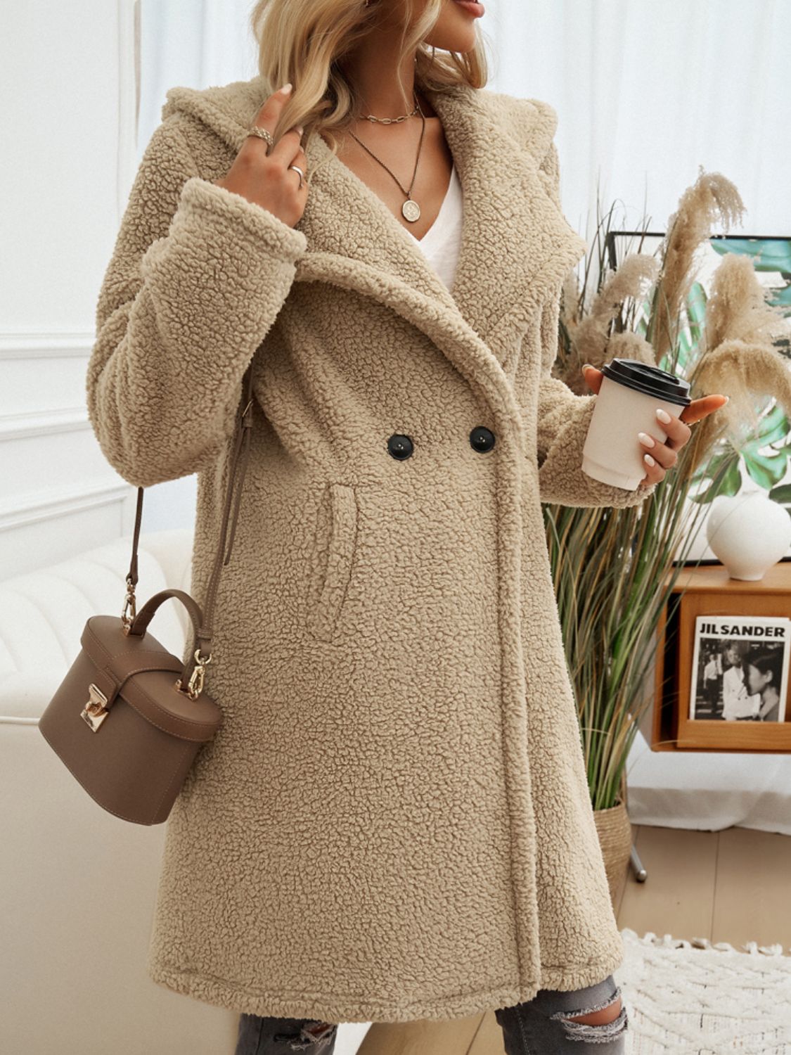 Devine Pocketed Long Sleeve Hooded Teddy Coat - Loulou Boutique
