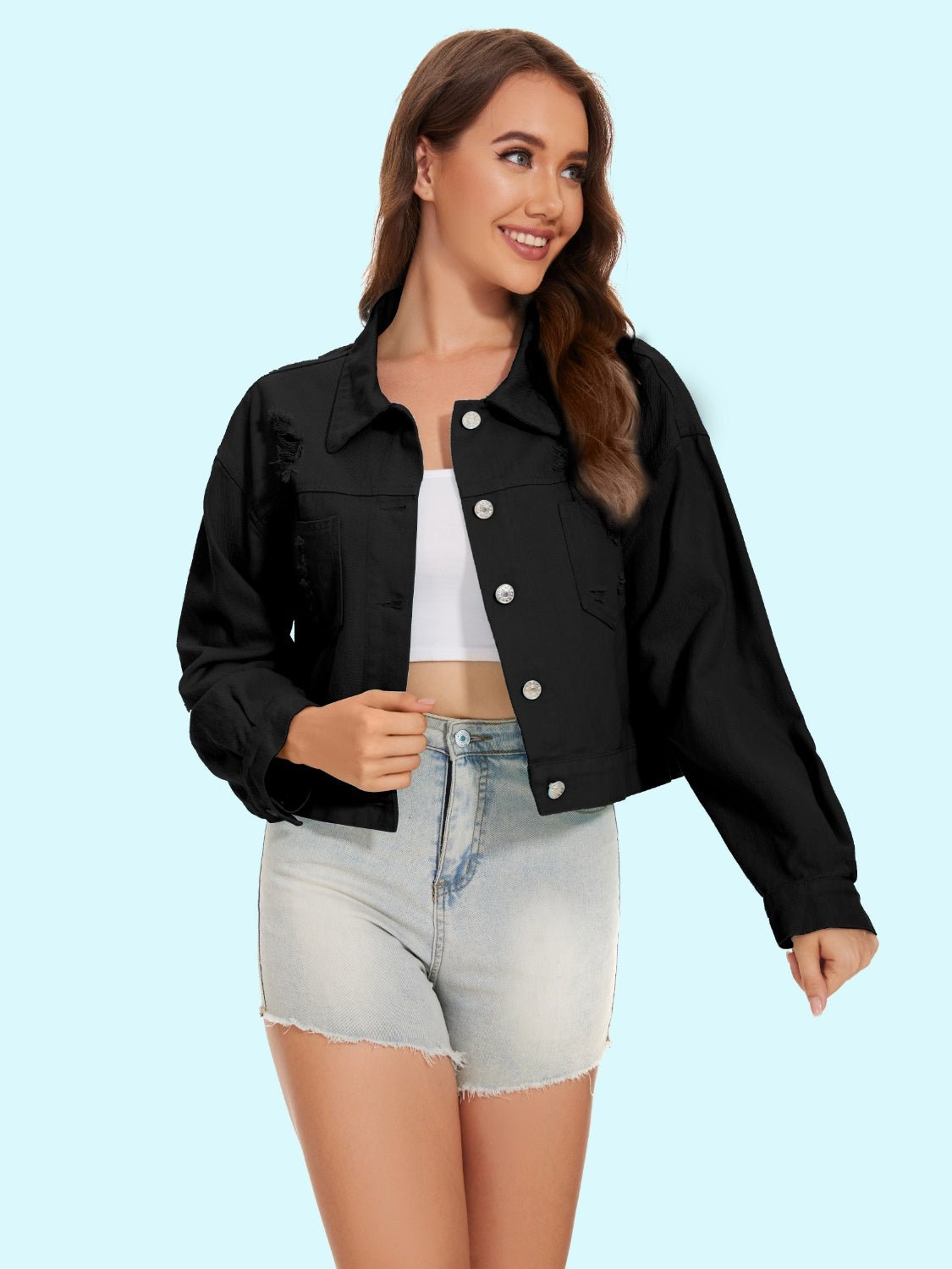 Distressed Distressed Button Up Denim Jacket - Loulou Boutique