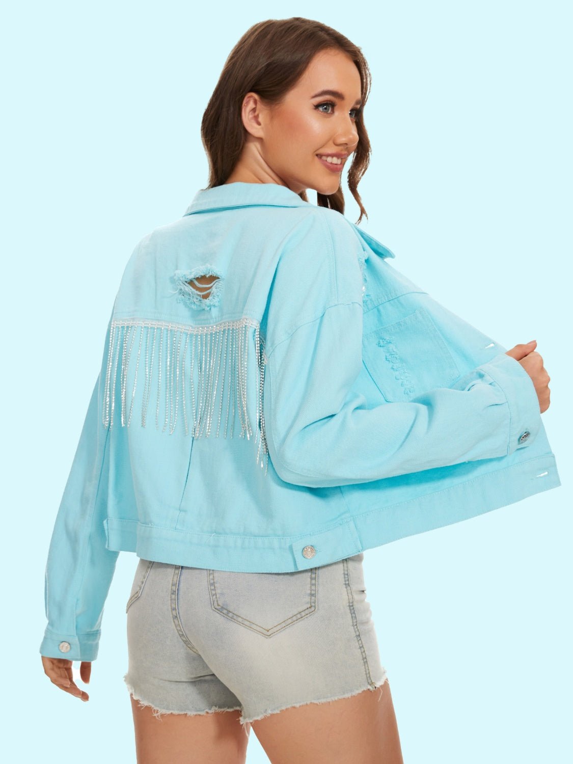 Distressed Distressed Button Up Denim Jacket - Loulou Boutique