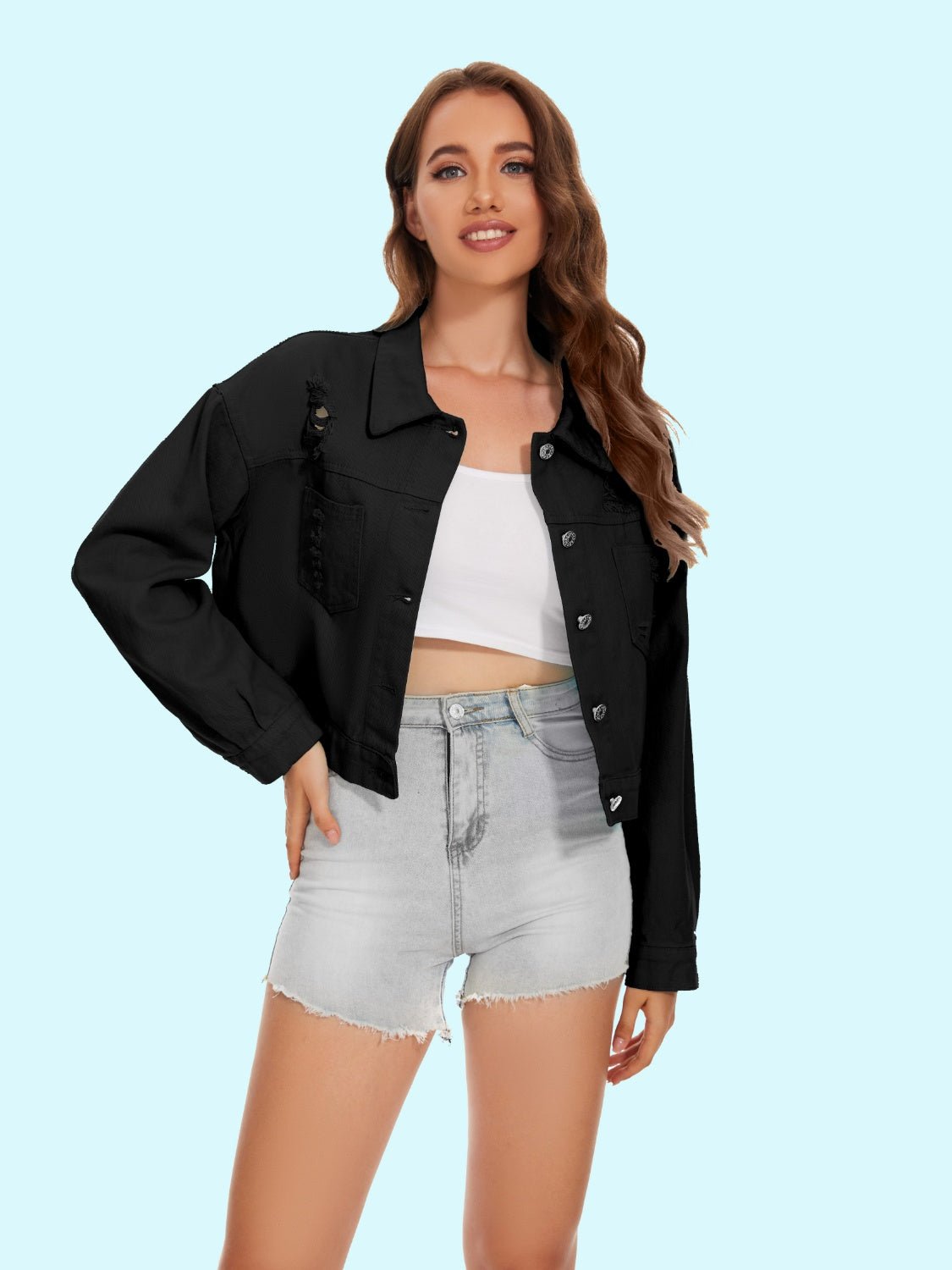 Distressed Distressed Button Up Denim Jacket - Loulou Boutique