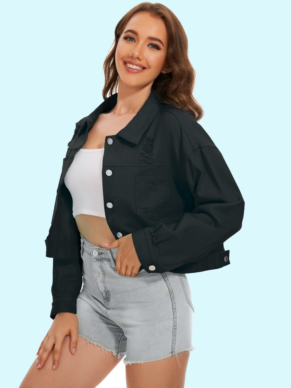 Distressed Distressed Button Up Denim Jacket - Loulou Boutique