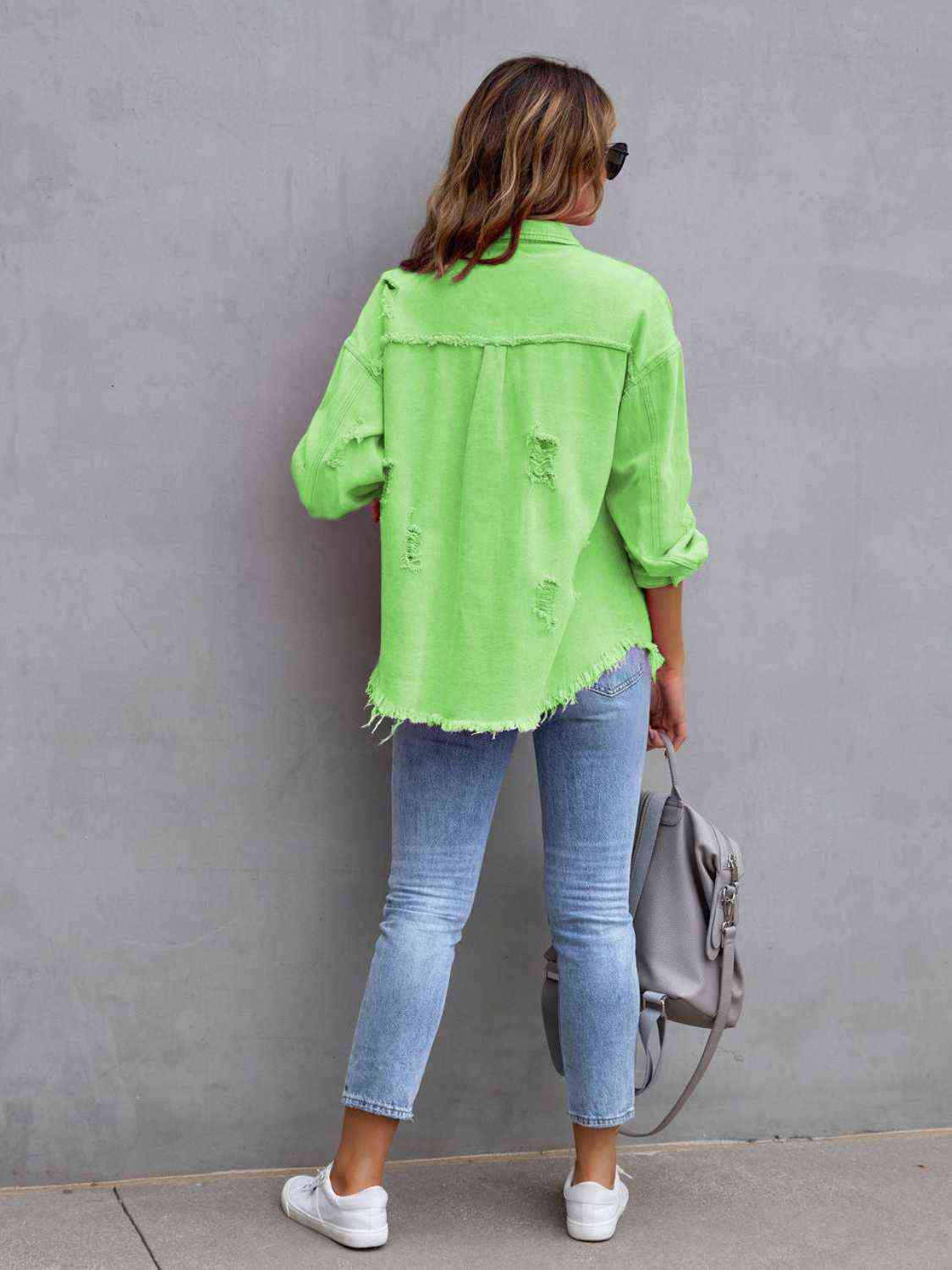 Distressed Drop Shoulder Denim Jacket - Loulou Boutique