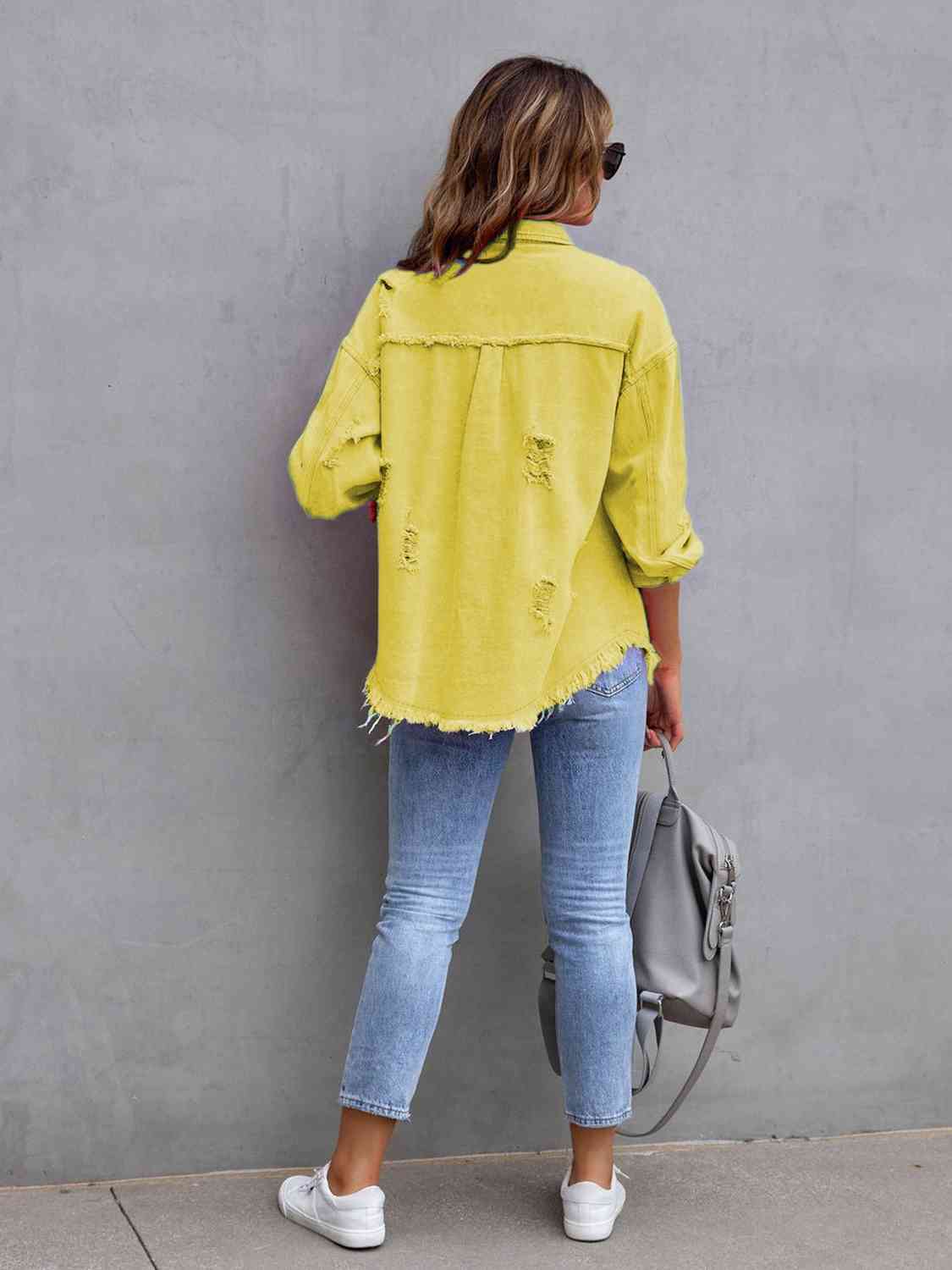 Distressed Drop Shoulder Denim Jacket - Loulou Boutique