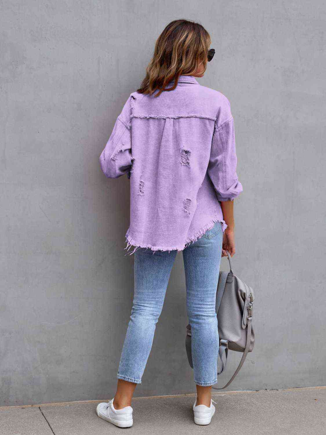 Distressed Drop Shoulder Denim Jacket - Loulou Boutique
