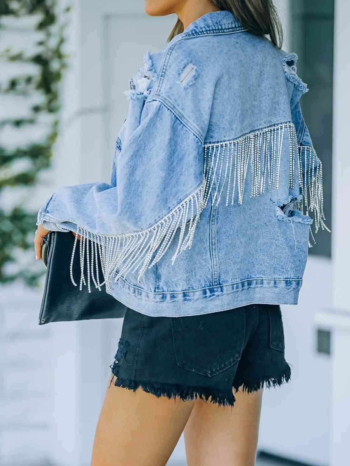 Distressed Fringe Denim Jacket - Loulou Boutique