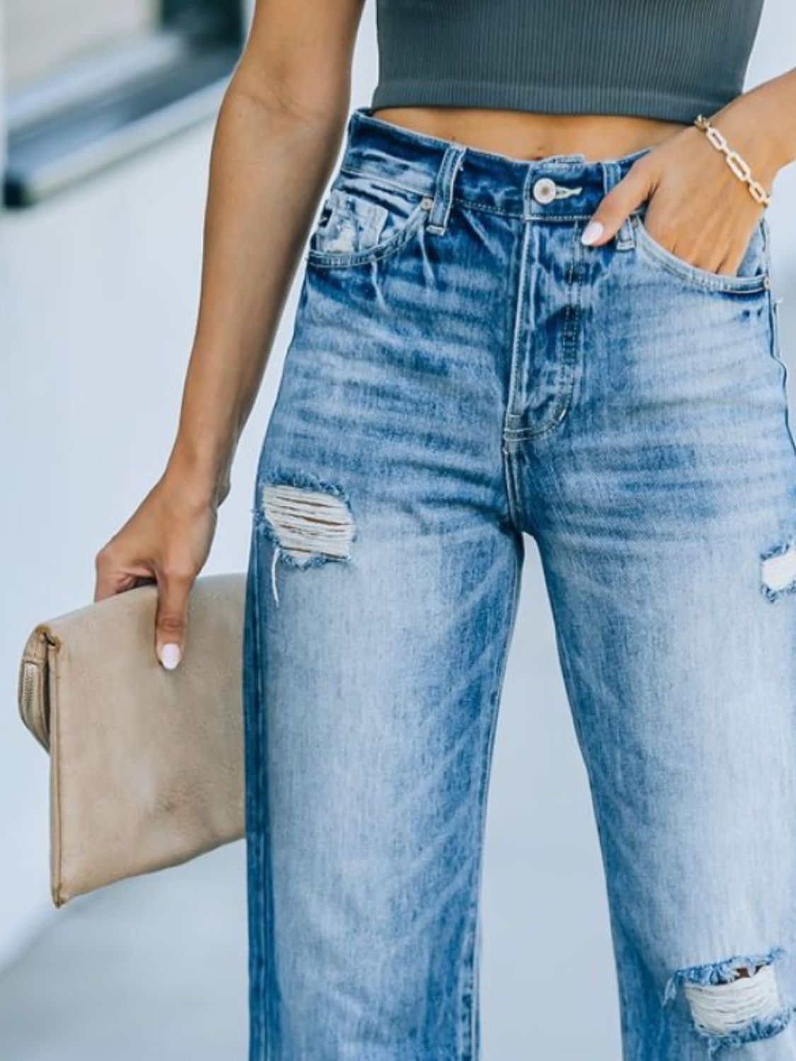 Distressed Straight Leg Jeans - Loulou Boutique