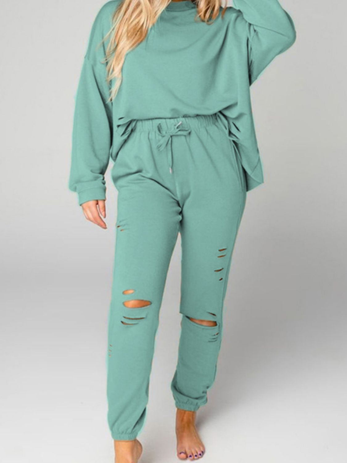 Distressed Sweatshirt and Joggers Set - Loulou Boutique