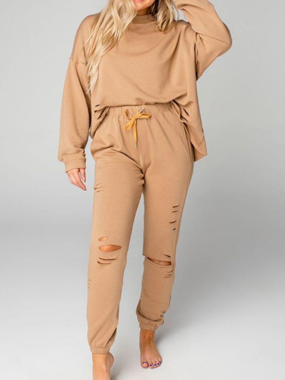 Distressed Sweatshirt and Joggers Set - Loulou Boutique