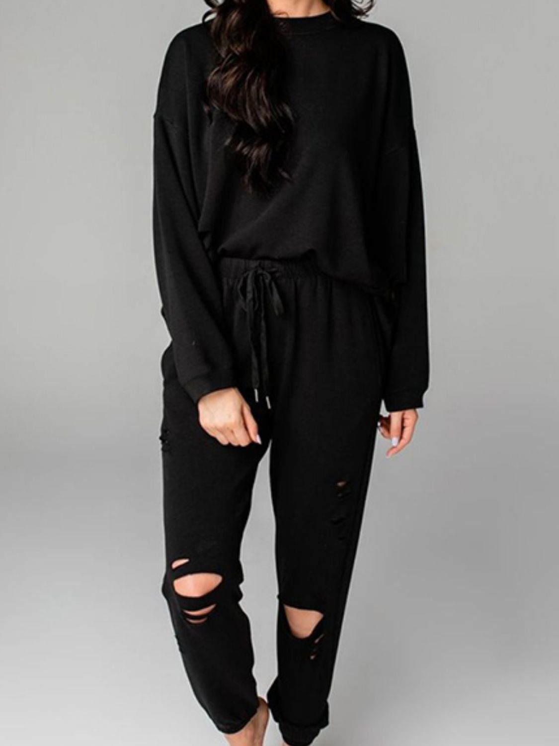 Distressed Sweatshirt and Joggers Set - Loulou Boutique
