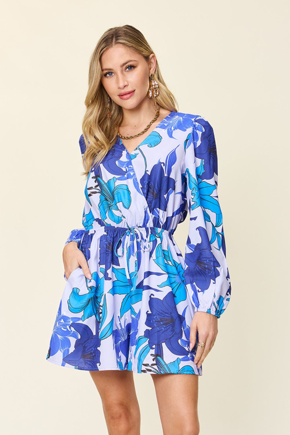Double Take Full Size Floral Long Sleeve Romper with Pockets - Loulou Boutique