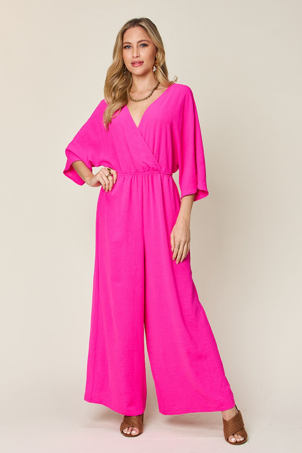 Double Take Full Size Half Sleeve Wide Leg Jumpsuit - Loulou Boutique