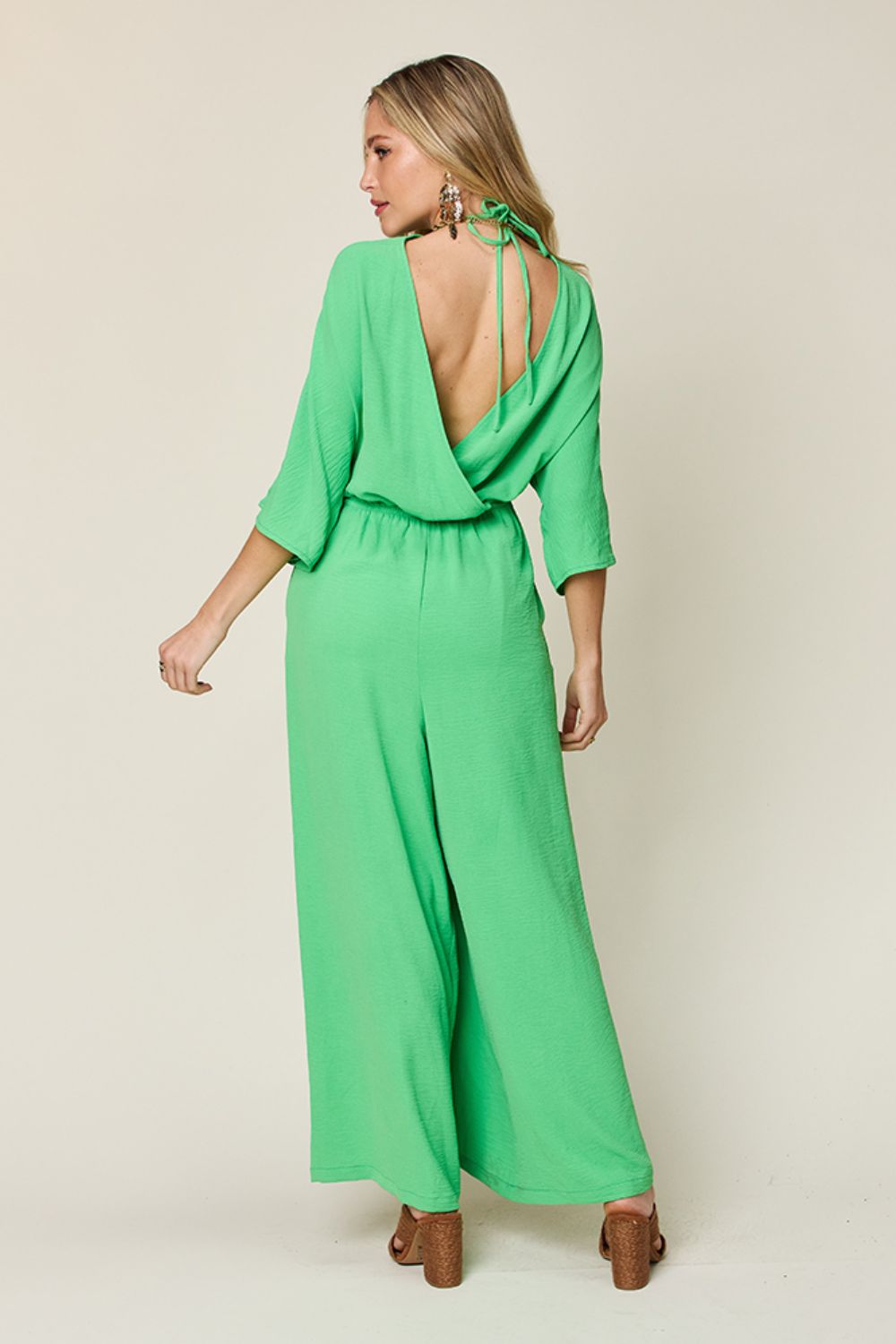 Double Take Full Size Half Sleeve Wide Leg Jumpsuit - Loulou Boutique