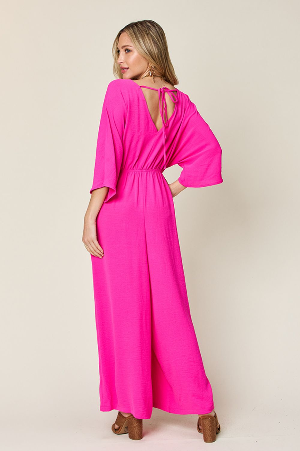 Double Take Full Size Half Sleeve Wide Leg Jumpsuit - Loulou Boutique