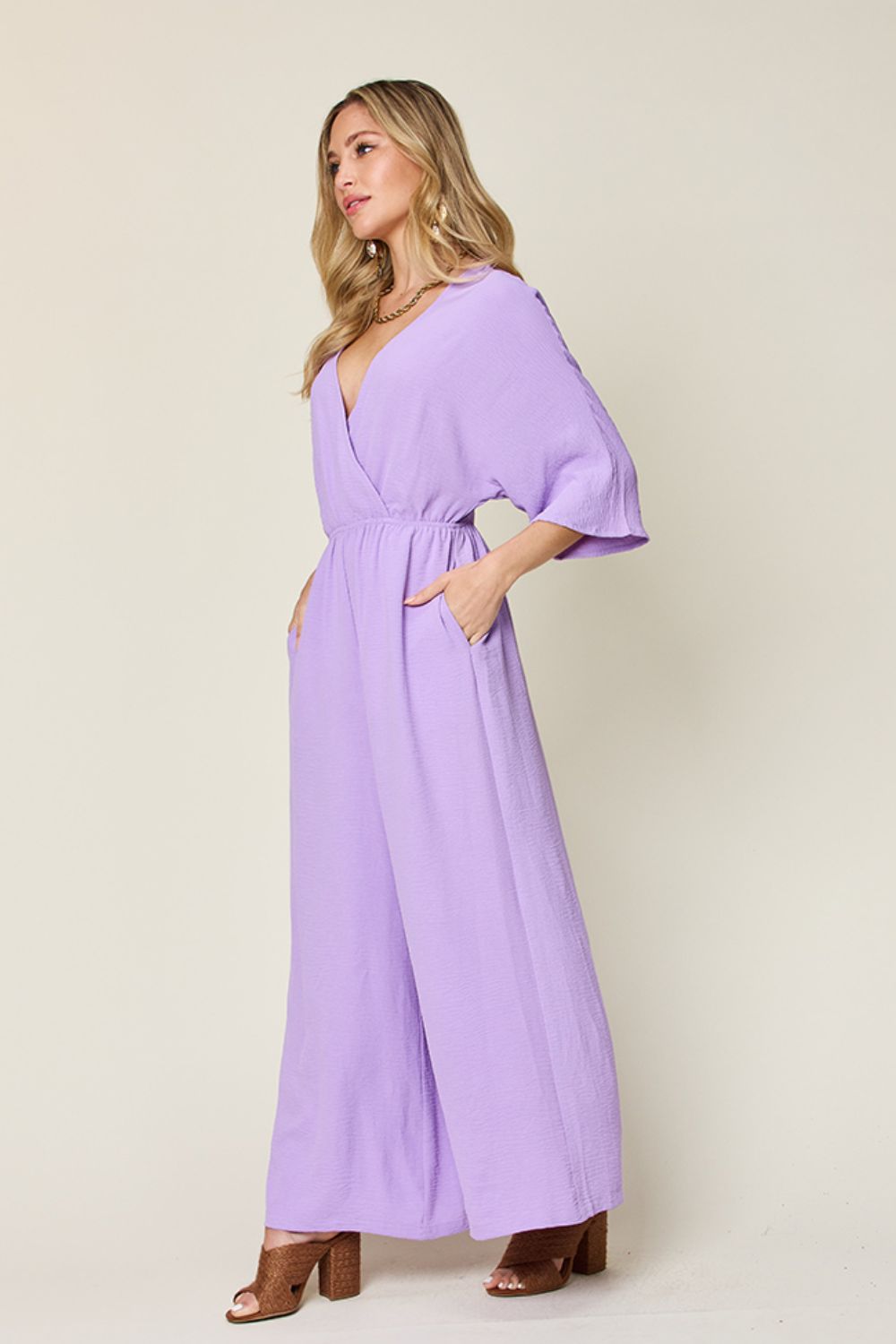 Double Take Full Size Half Sleeve Wide Leg Jumpsuit - Loulou Boutique