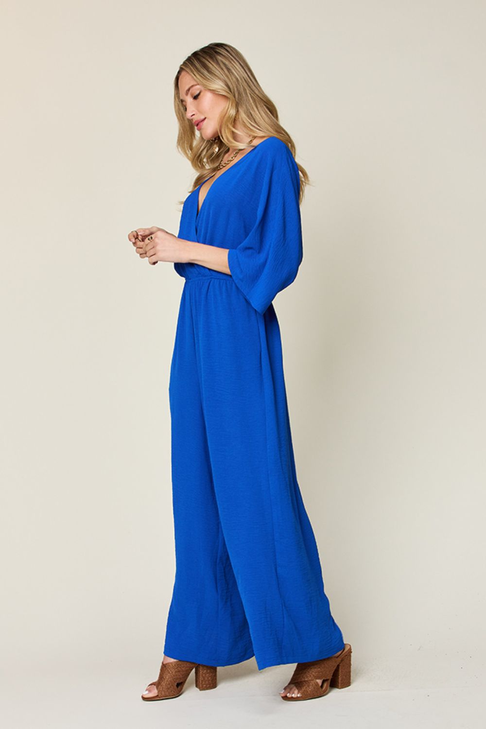 Double Take Full Size Half Sleeve Wide Leg Jumpsuit - Loulou Boutique