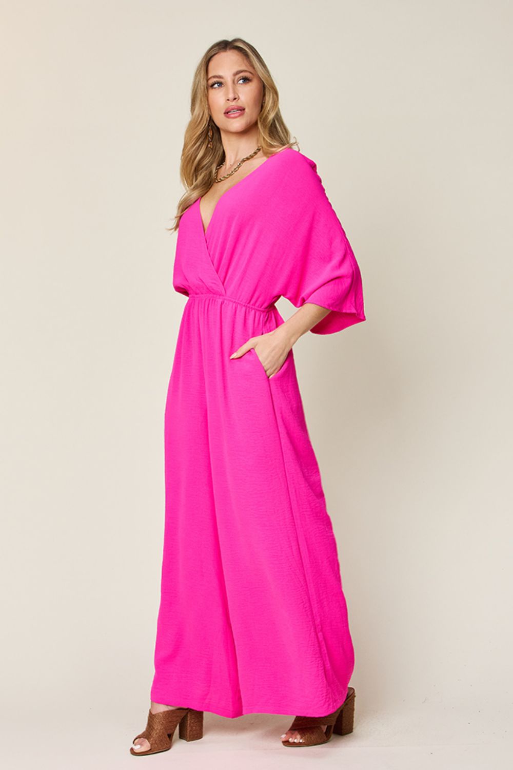 Double Take Full Size Half Sleeve Wide Leg Jumpsuit - Loulou Boutique