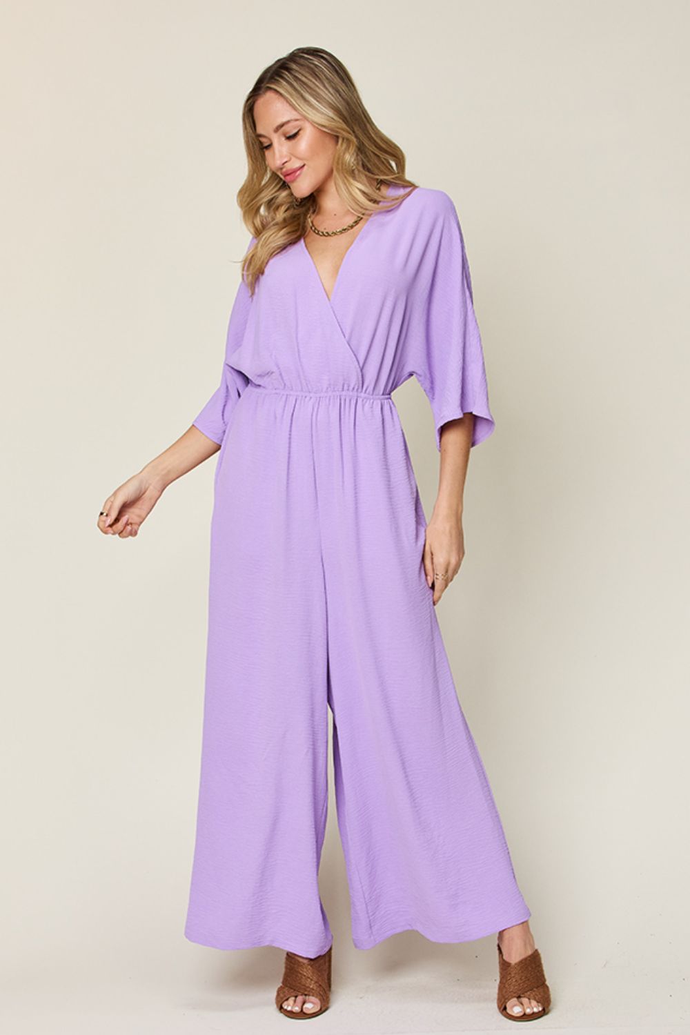 Double Take Full Size Half Sleeve Wide Leg Jumpsuit - Loulou Boutique