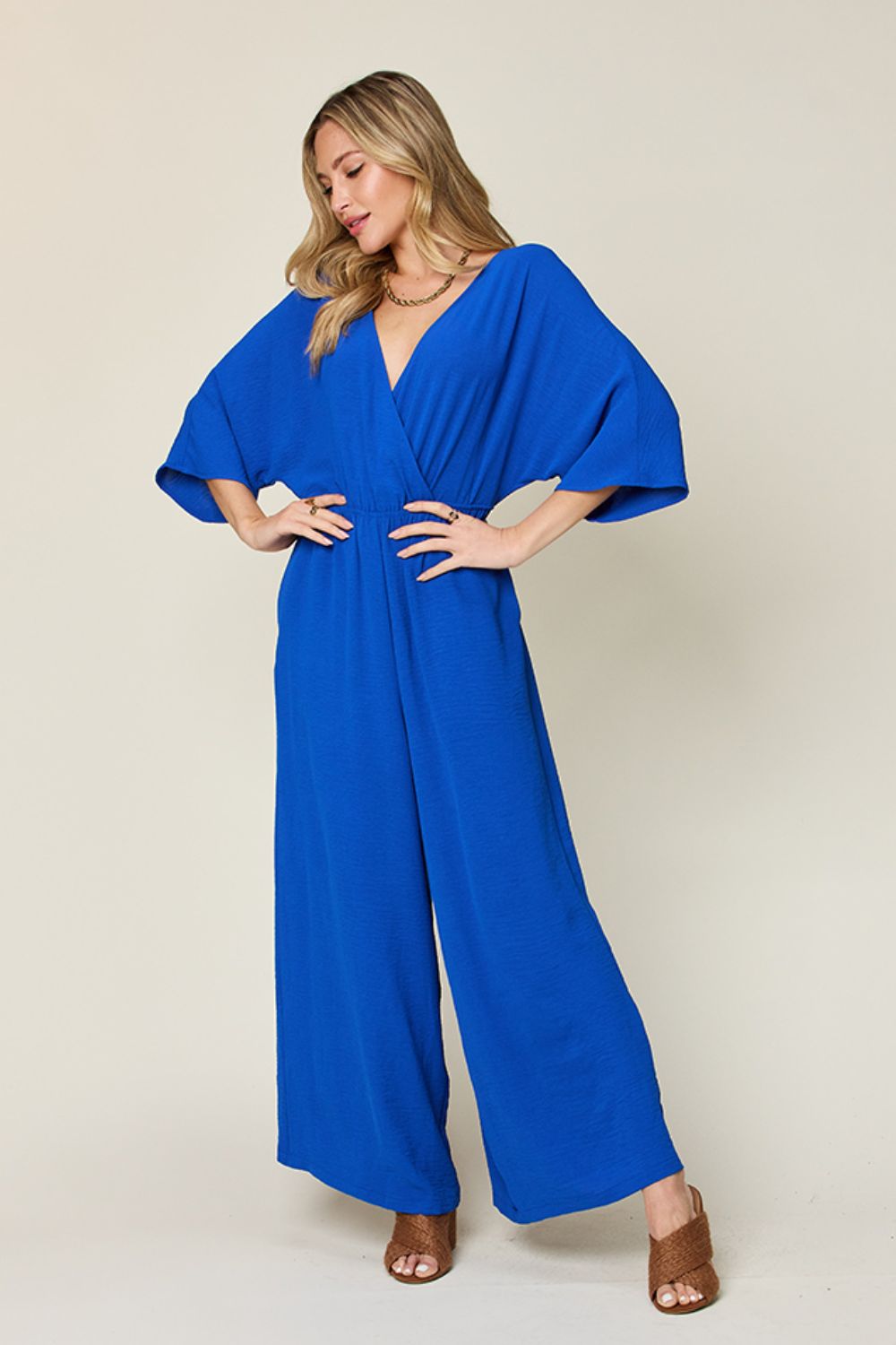 Double Take Full Size Half Sleeve Wide Leg Jumpsuit - Loulou Boutique