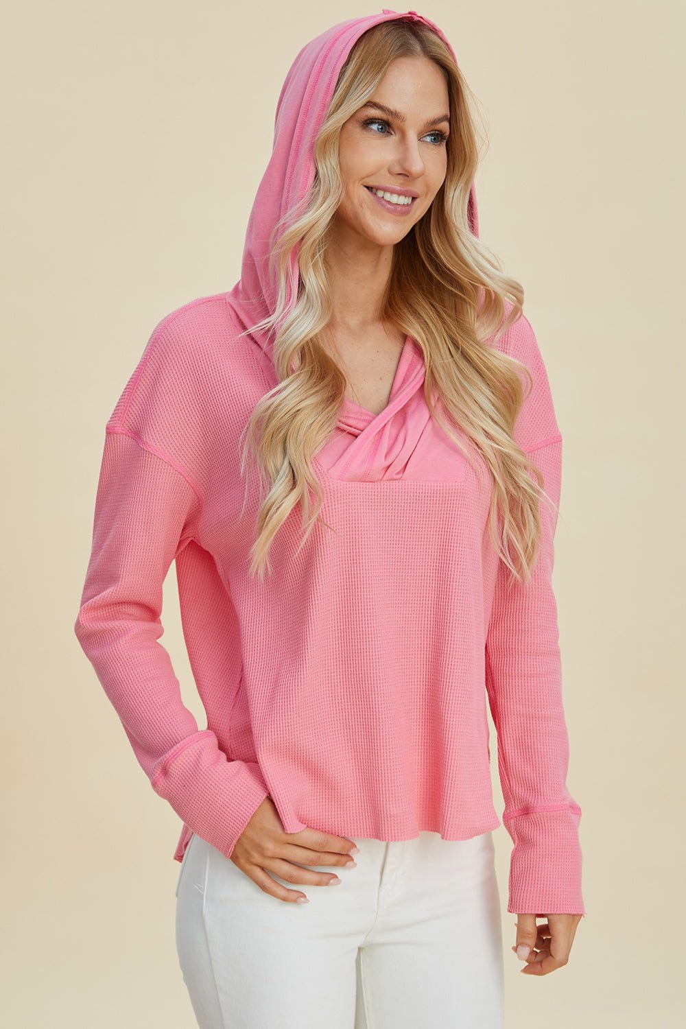 Double Take Full Size High - Low Dropped Shoulder Long Sleeve Hoodie - Loulou Boutique