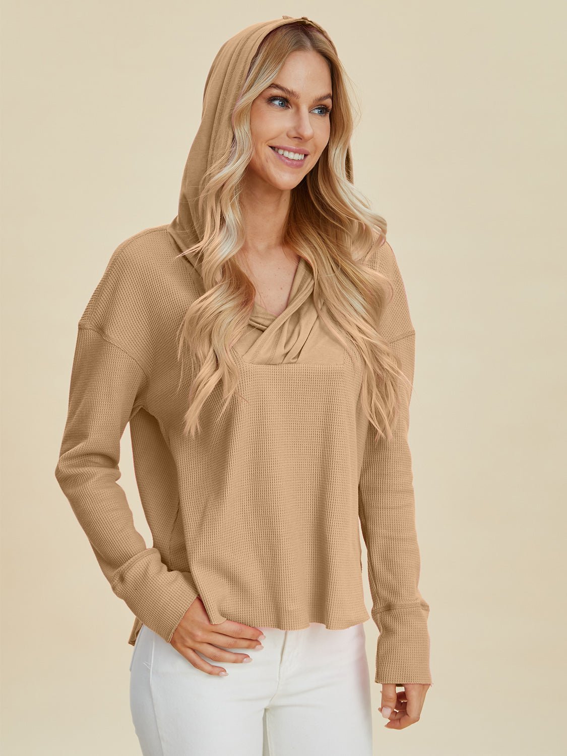 Double Take Full Size High - Low Dropped Shoulder Long Sleeve Hoodie - Loulou Boutique