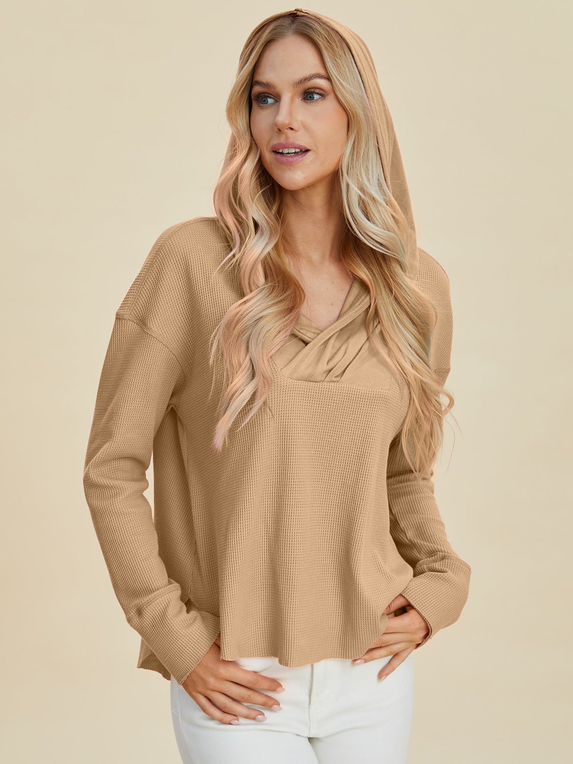 Double Take Full Size High - Low Dropped Shoulder Long Sleeve Hoodie - Loulou Boutique