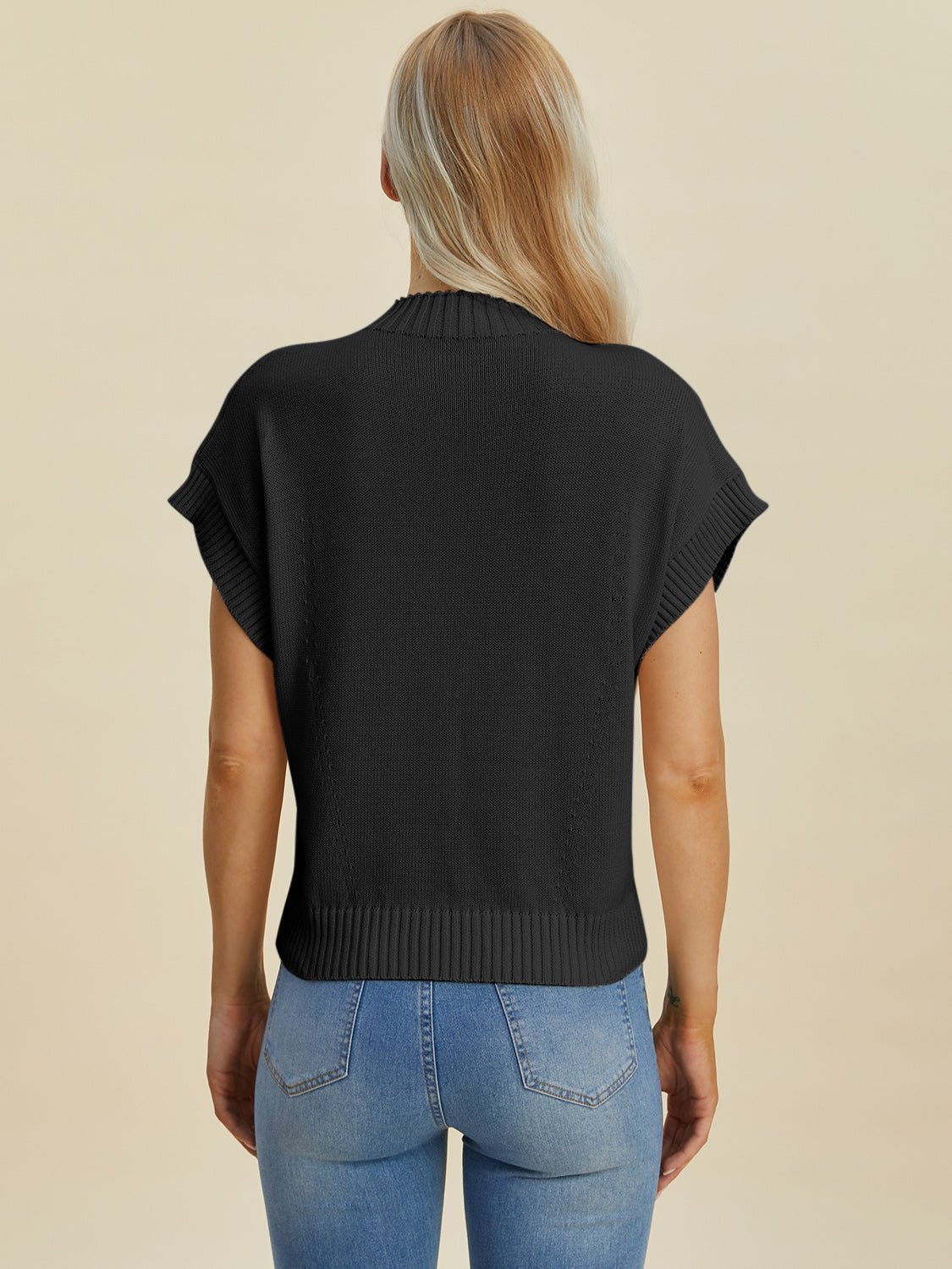 Double Take Full Size Mock Neck Short Sleeve Sweater - Loulou Boutique